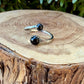 Black Onyx Sterling Silver Ring • Adjustable Double Cabochon Bezel • Midnight Onyx Stone