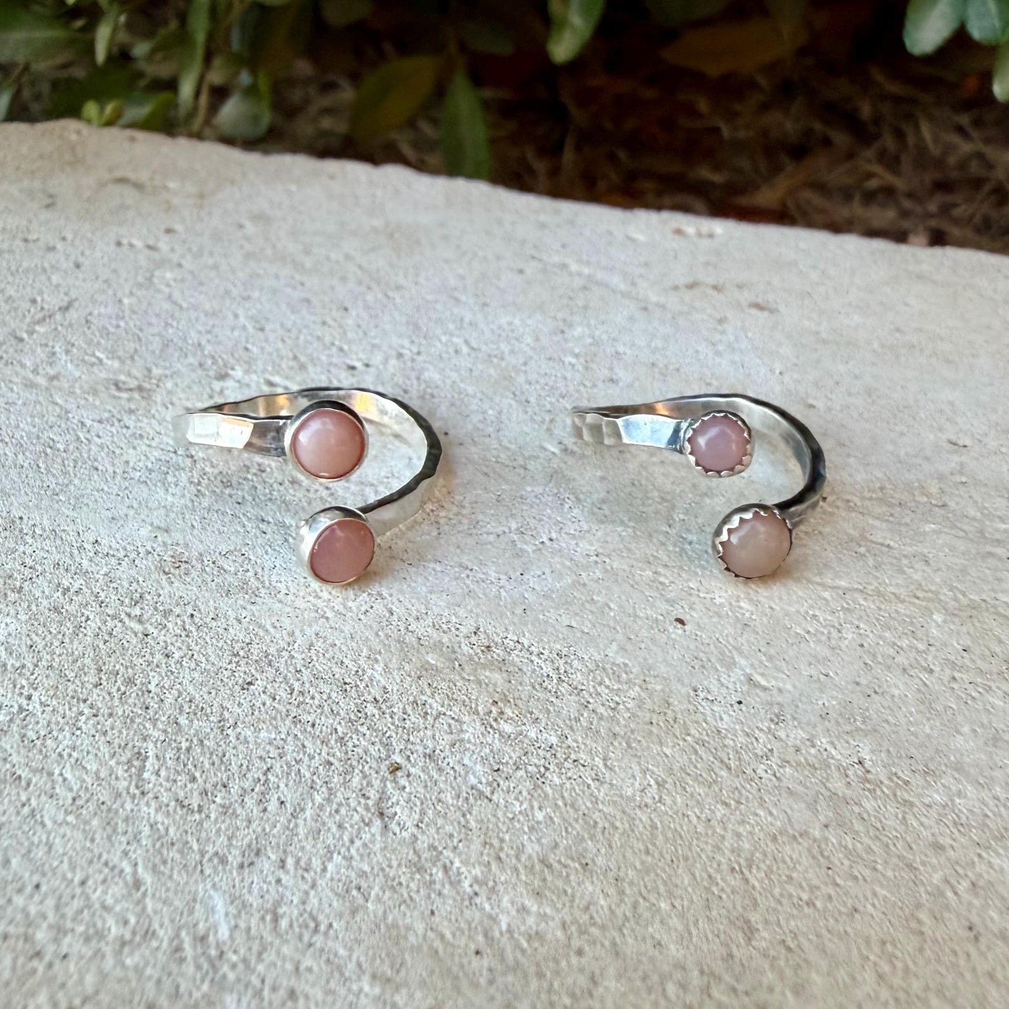 Pink Opal Sterling Silver Ring • Adjustable Double Bezel • Soft Blush Peruvian Stone