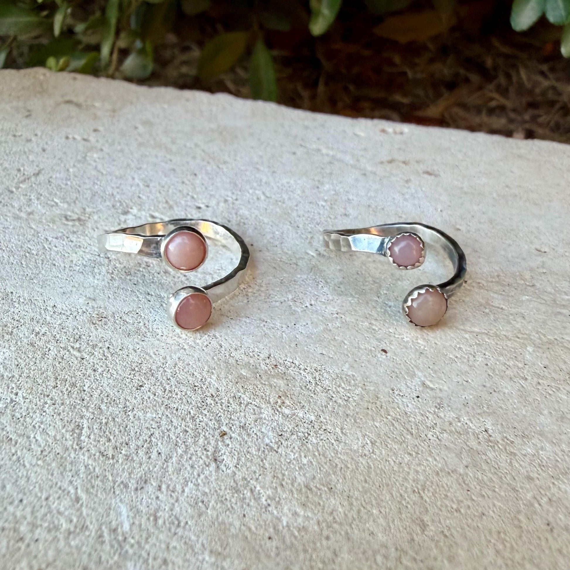 Pink Opal Sterling Silver Ring • Adjustable Double Bezel • Soft Blush Peruvian Stone
