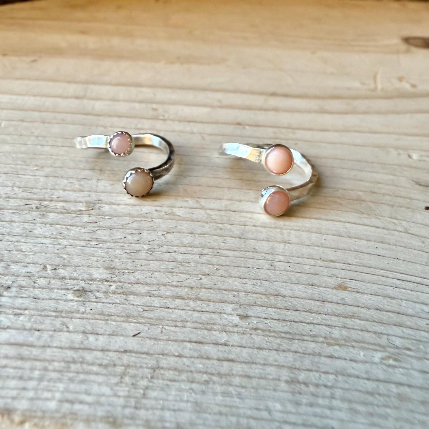 Pink Opal Sterling Silver Ring • Adjustable Double Bezel • Soft Blush Peruvian Stone