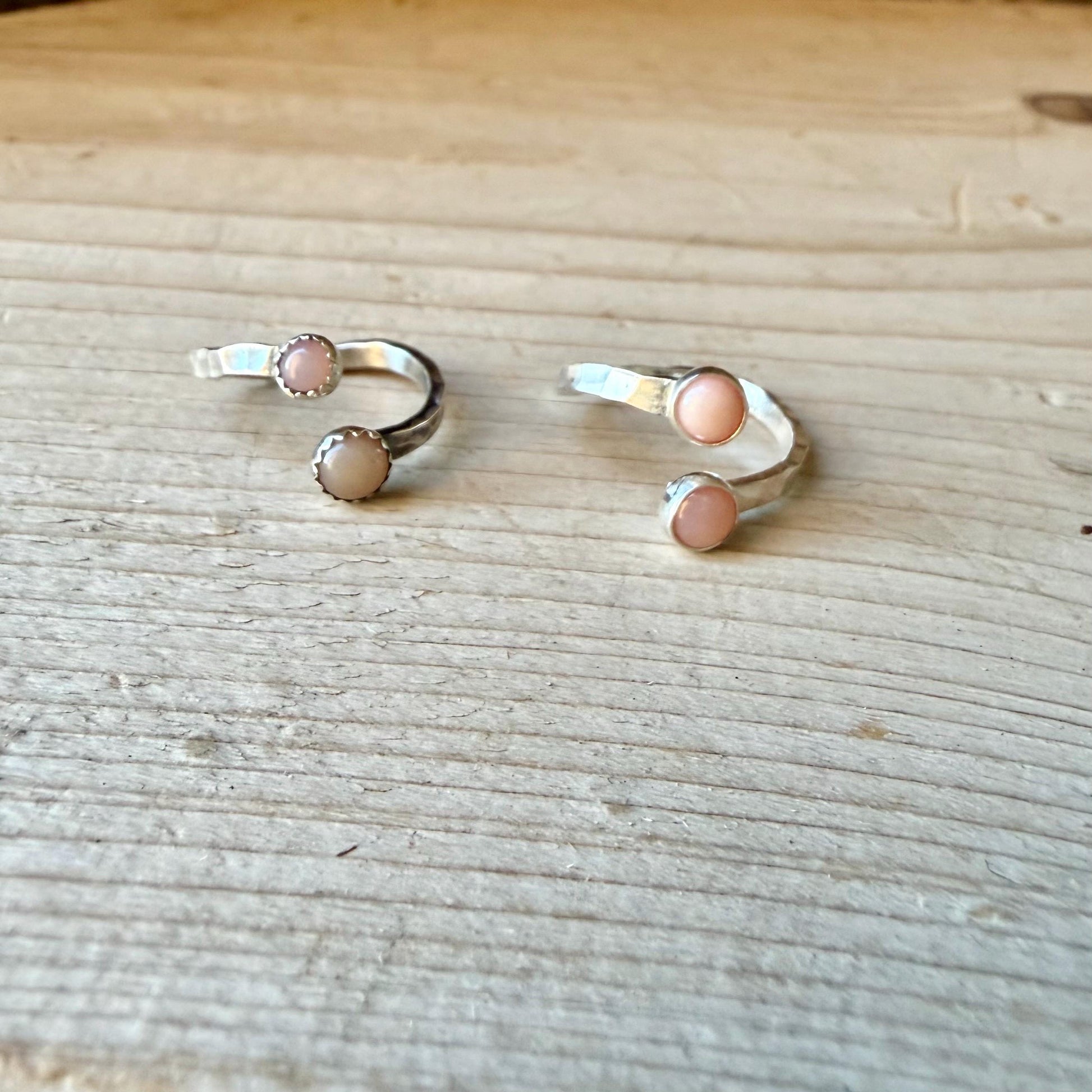 Pink Opal Sterling Silver Ring • Adjustable Double Bezel • Soft Blush Peruvian Stone