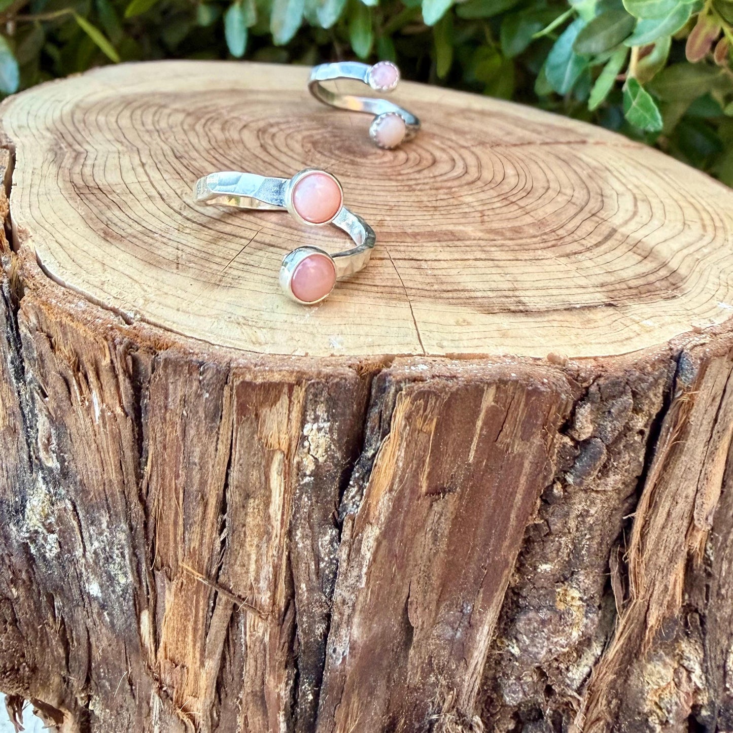 Pink Opal Sterling Silver Ring • Adjustable Double Bezel • Soft Blush Peruvian Stone