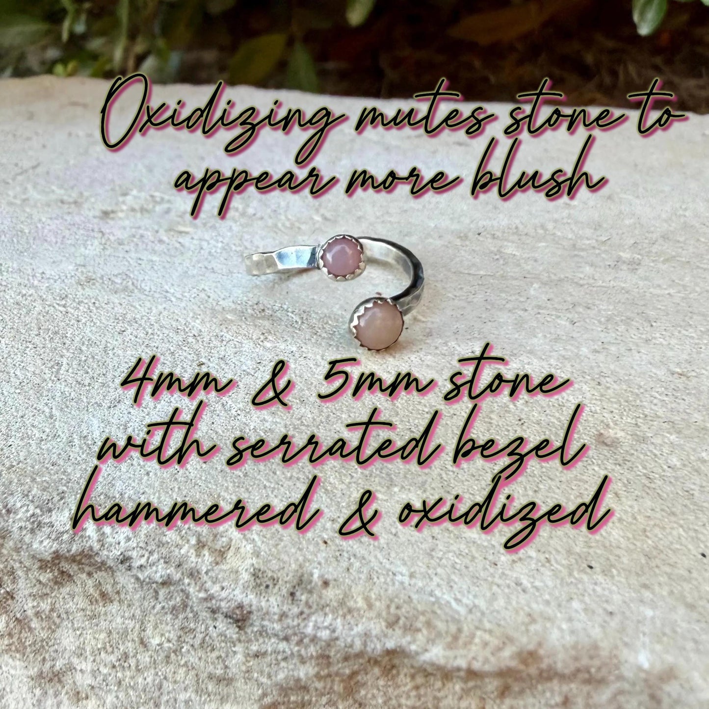 Pink Opal Sterling Silver Ring • Adjustable Double Bezel • Soft Blush Peruvian Stone