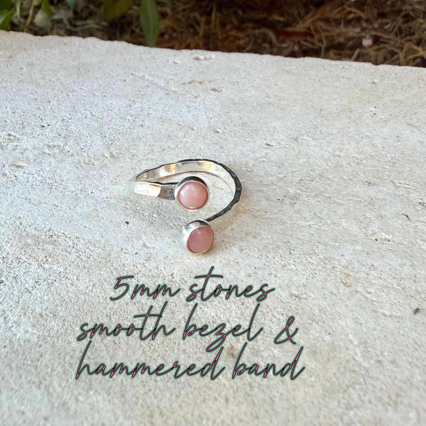 Pink Opal Sterling Silver Ring • Adjustable Double Bezel • Soft Blush Peruvian Stone