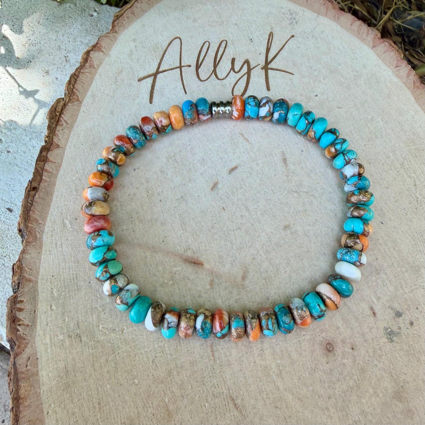 Spiny Oyster Kingman Turquoise Stretch Bracelet • Southwest Jewelry