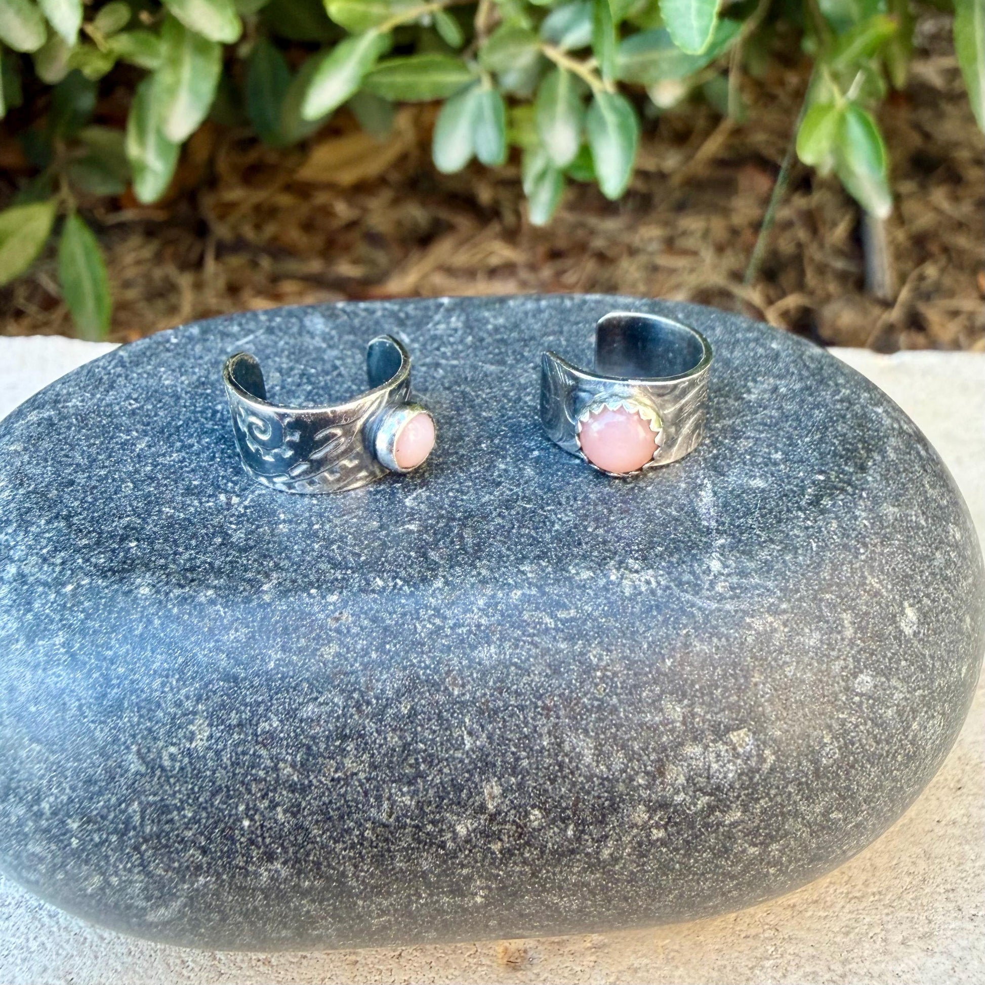Sterling Silver Pink Opal Ear Cuff • Paisley Embossed • Faux Conch • No Piercing Needed