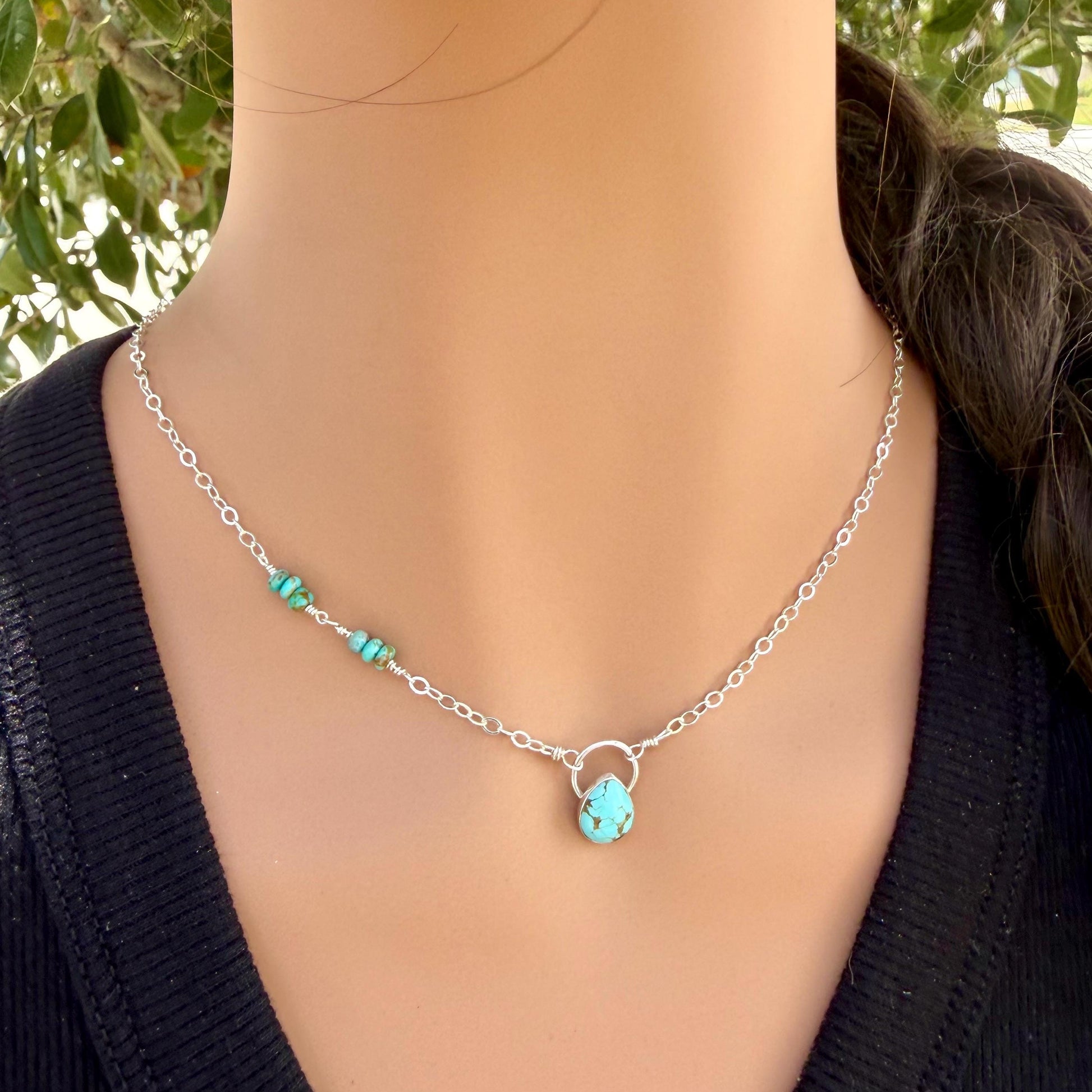 Turquoise Sterling Silver Pendant Necklace • Number 8 & Kingman Turquoise • Southwestern Style