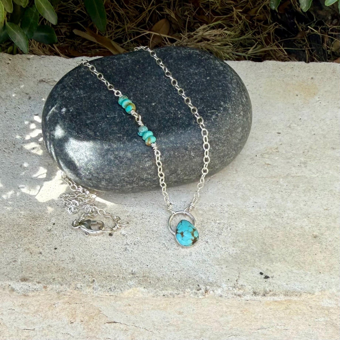 Turquoise Sterling Silver Pendant Necklace • Number 8 & Kingman Turquoise • Southwestern Style