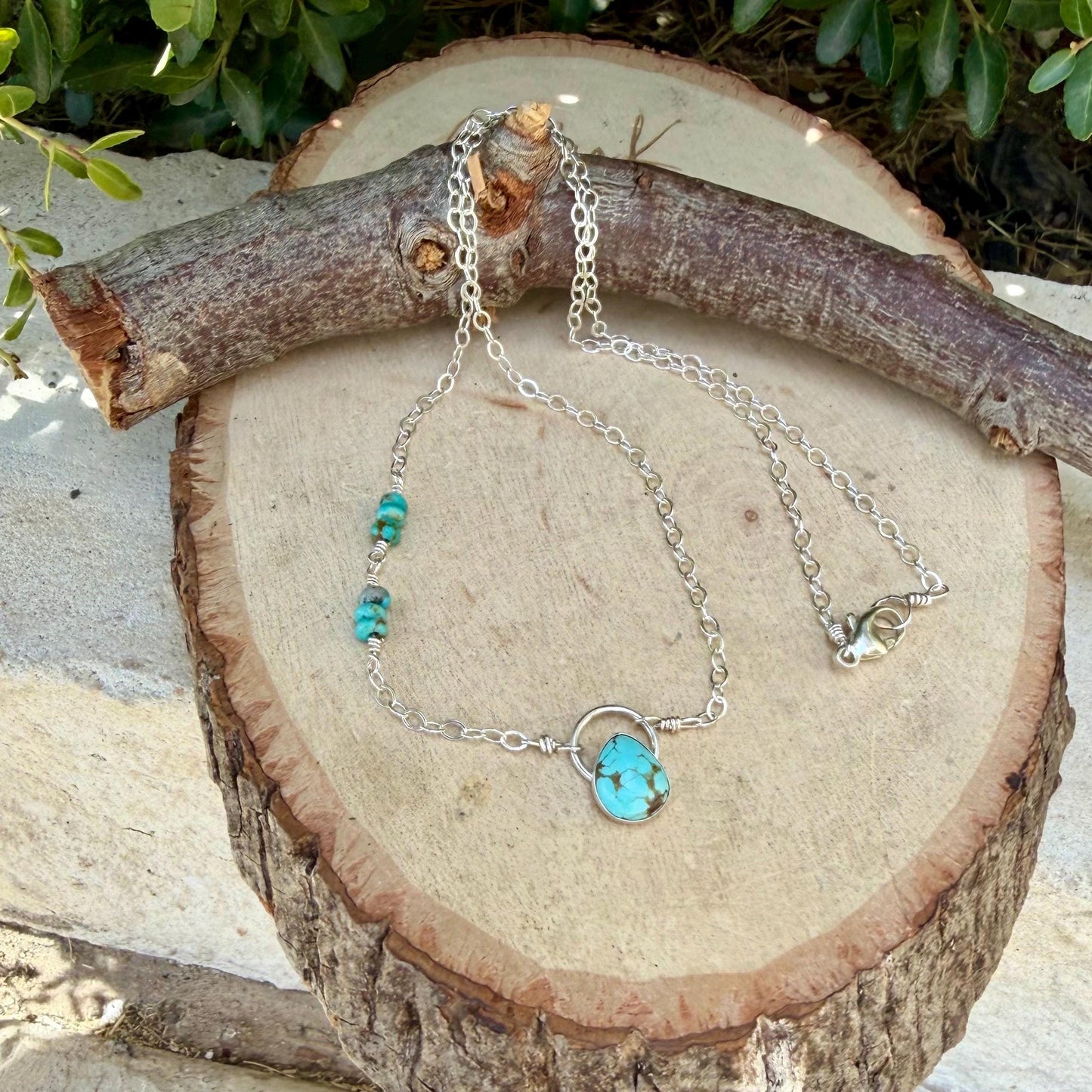 Turquoise Sterling Silver Pendant Necklace • Number 8 & Kingman Turquoise • Southwestern Style