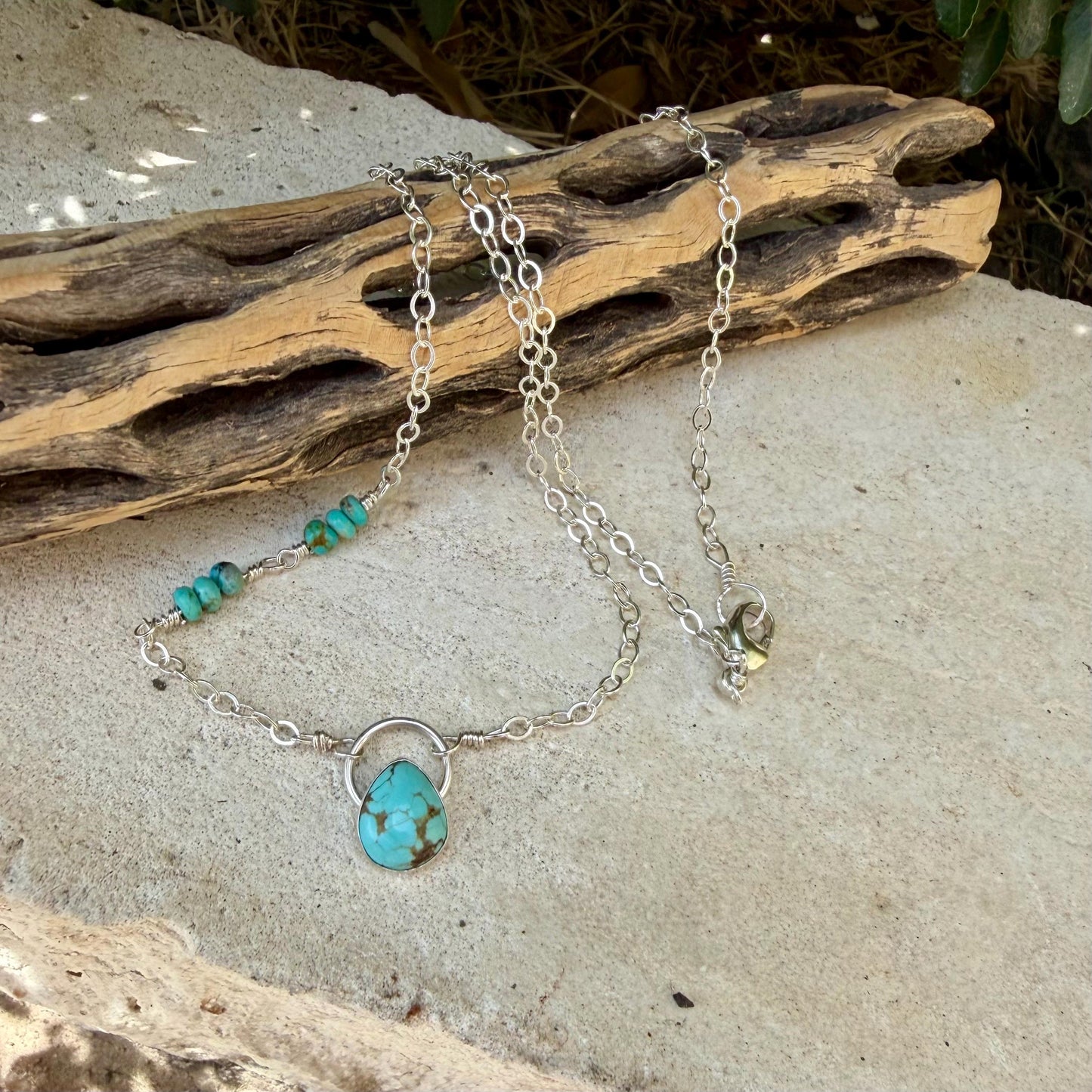 Turquoise Sterling Silver Pendant Necklace • Number 8 & Kingman Turquoise • Southwestern Style