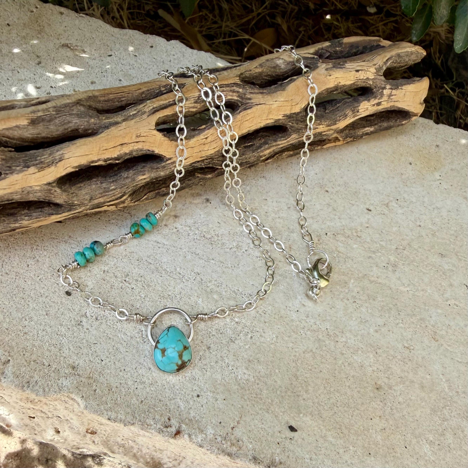 Turquoise Sterling Silver Pendant Necklace • Number 8 & Kingman Turquoise • Southwestern Style