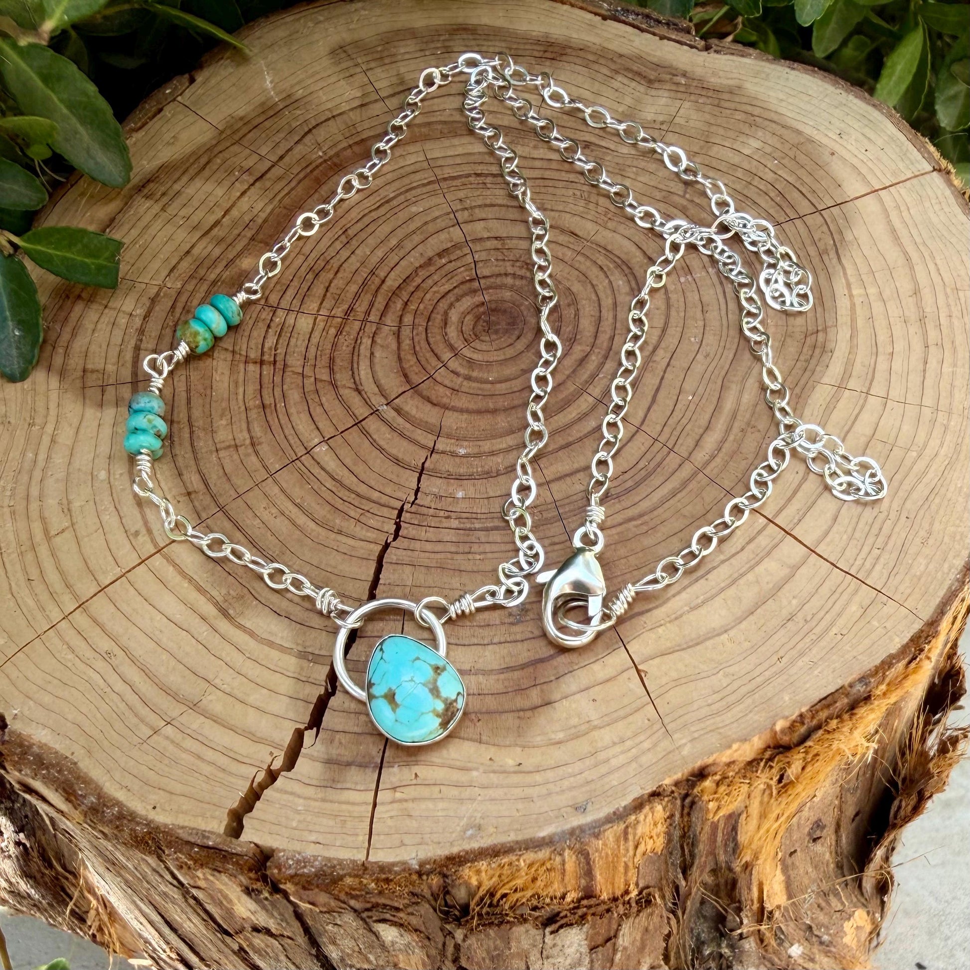 Turquoise Sterling Silver Pendant Necklace • Number 8 & Kingman Turquoise • Southwestern Style