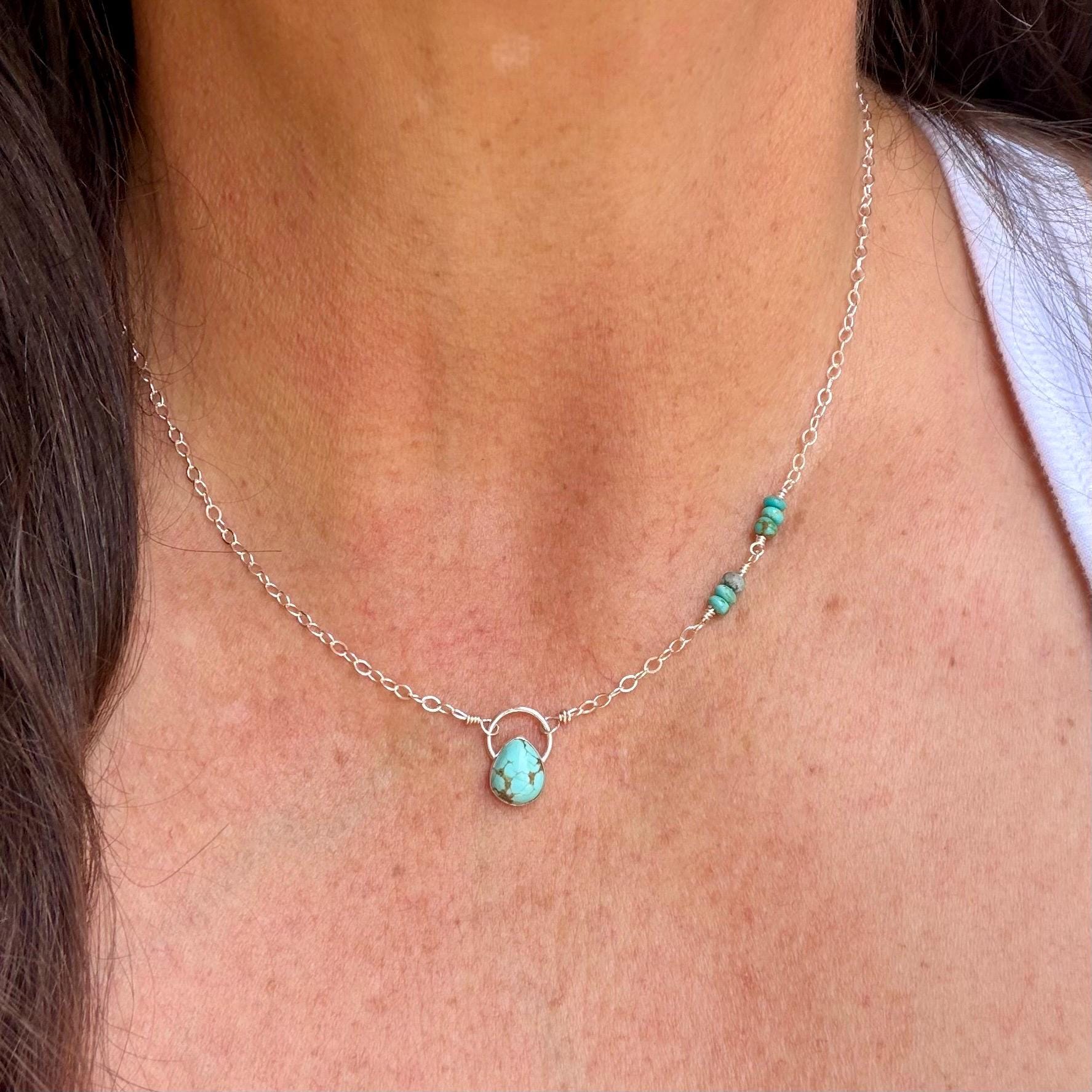 Turquoise Sterling Silver Pendant Necklace • Number 8 & Kingman Turquoise • Southwestern Style