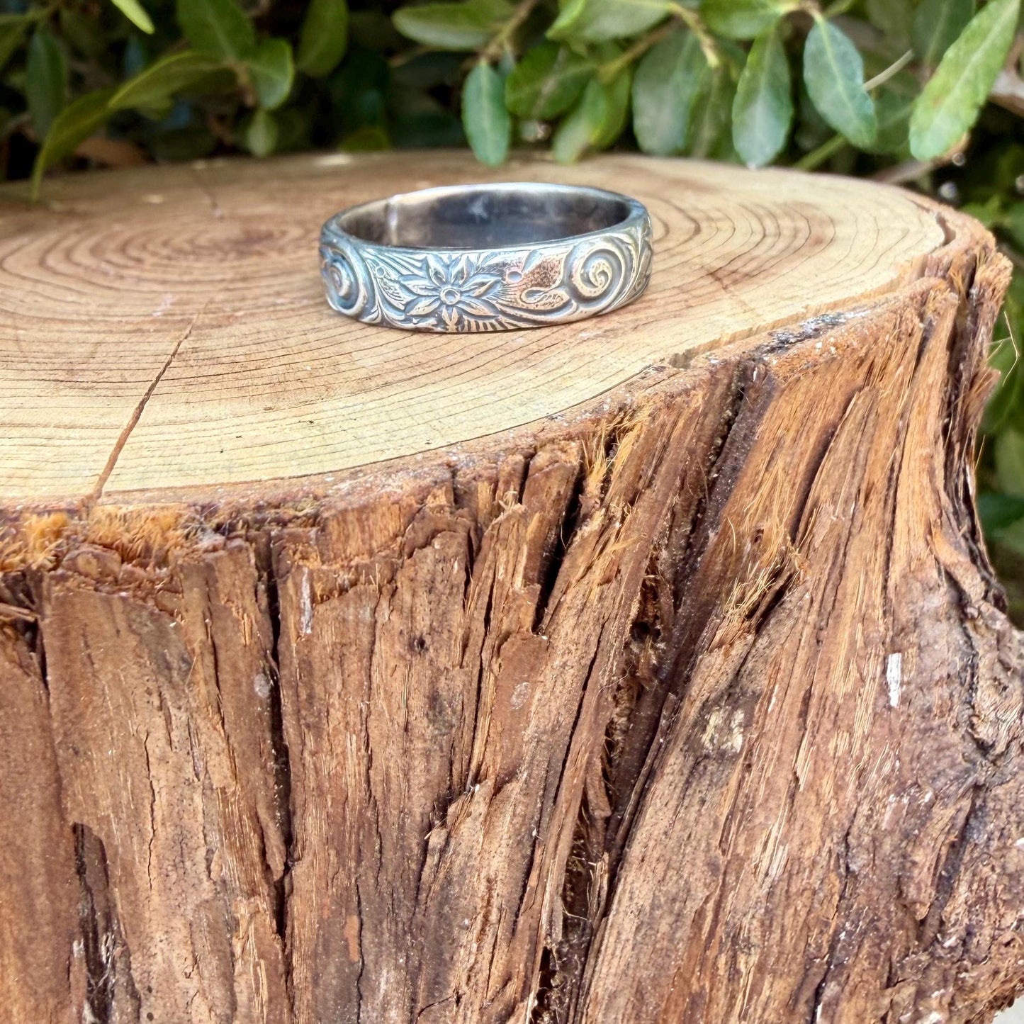 Sterling Silver Daisy Band Ring | Wide Band Elegance