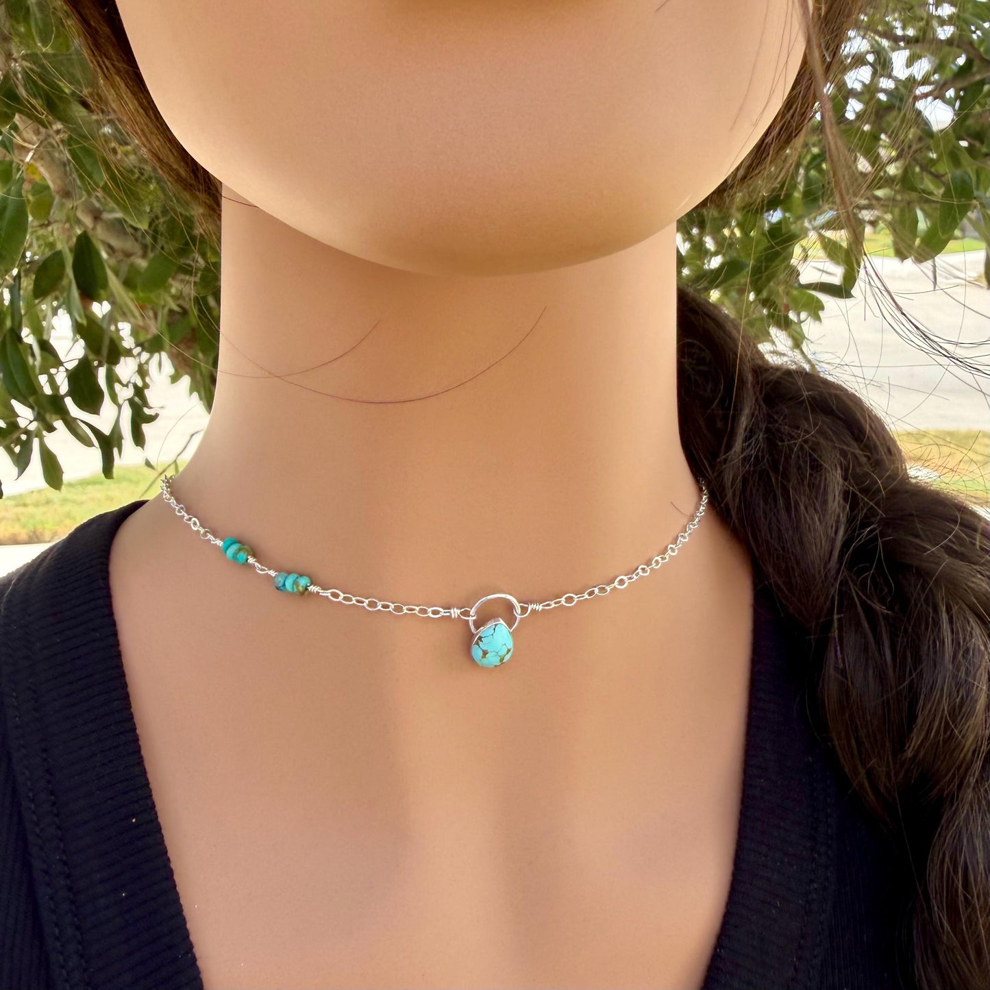 Turquoise Sterling Silver Pendant Necklace • Number 8 & Kingman Turquoise • Southwestern Style