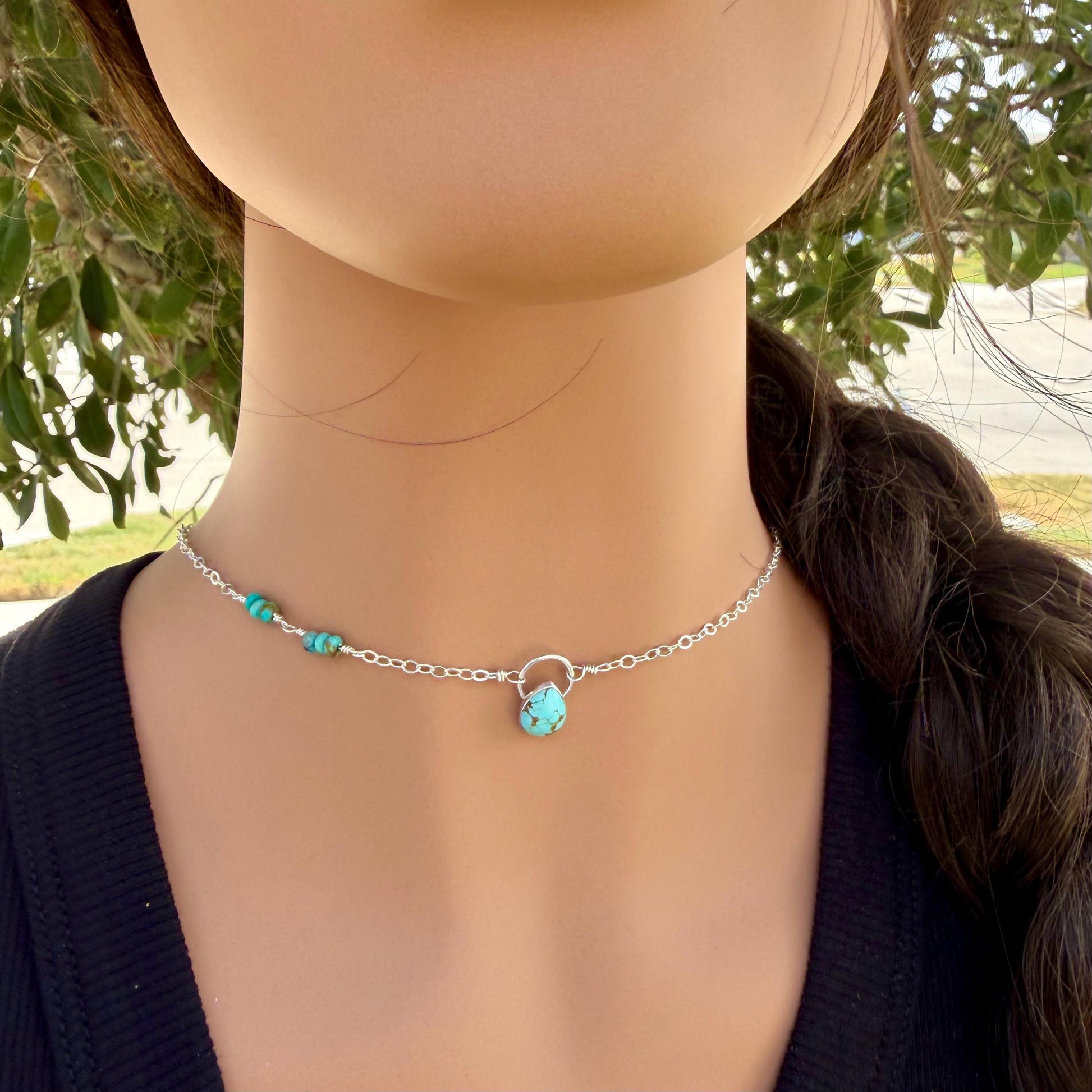 Turquoise Sterling Silver Pendant Necklace • Number 8 & Kingman Turquoise • Southwestern Style