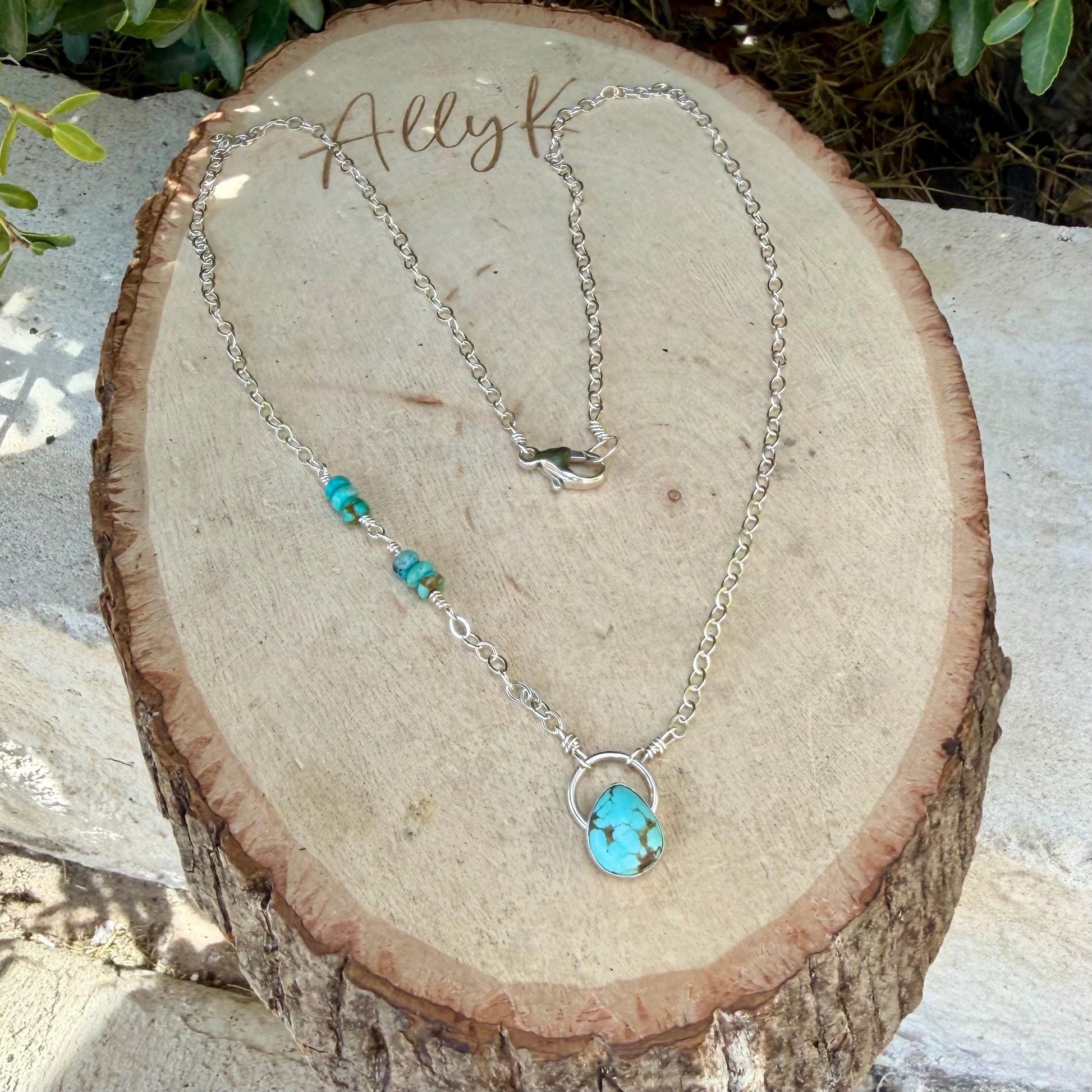 Turquoise Sterling Silver Pendant Necklace • Number 8 & Kingman Turquoise • Southwestern Style