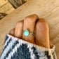 Turquoise & Braided Sterling Silver Band Ring • 10x8mm Number 8 Pear Cabochon