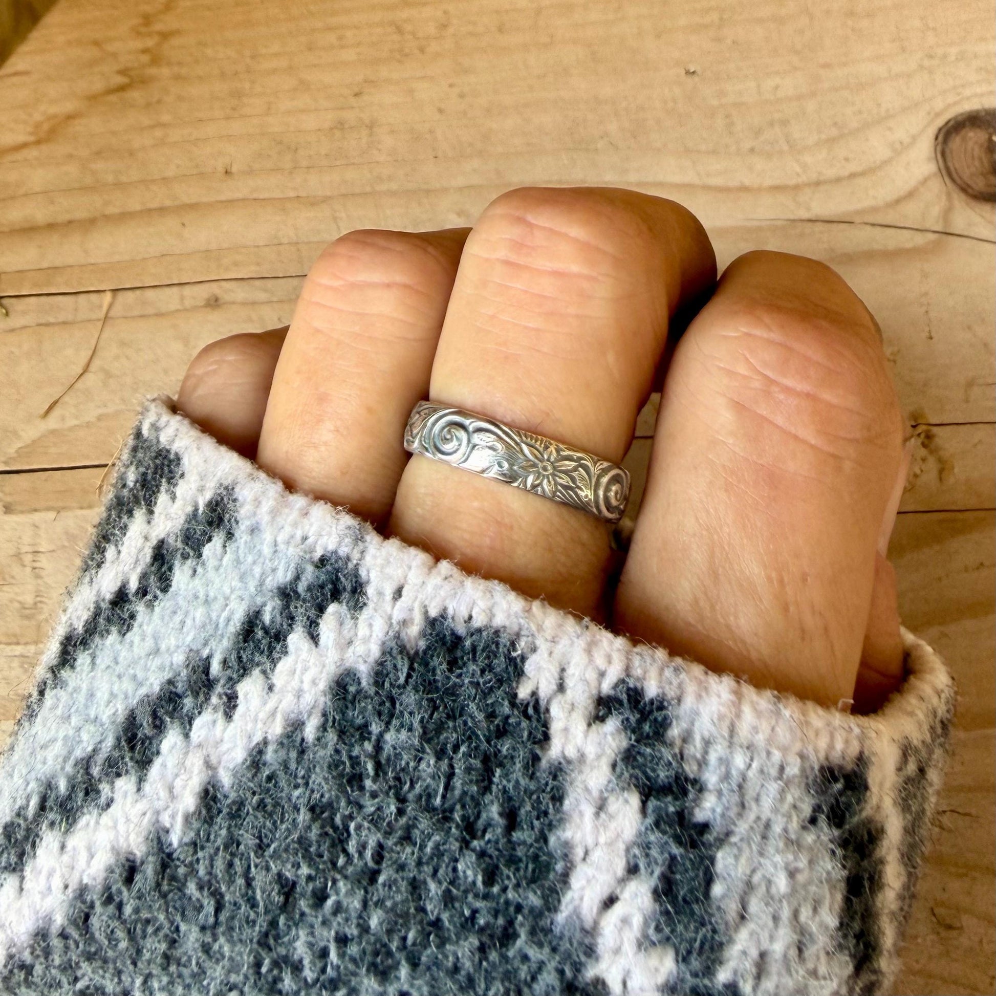 Sterling Silver Daisy Band Ring | Wide Band Elegance