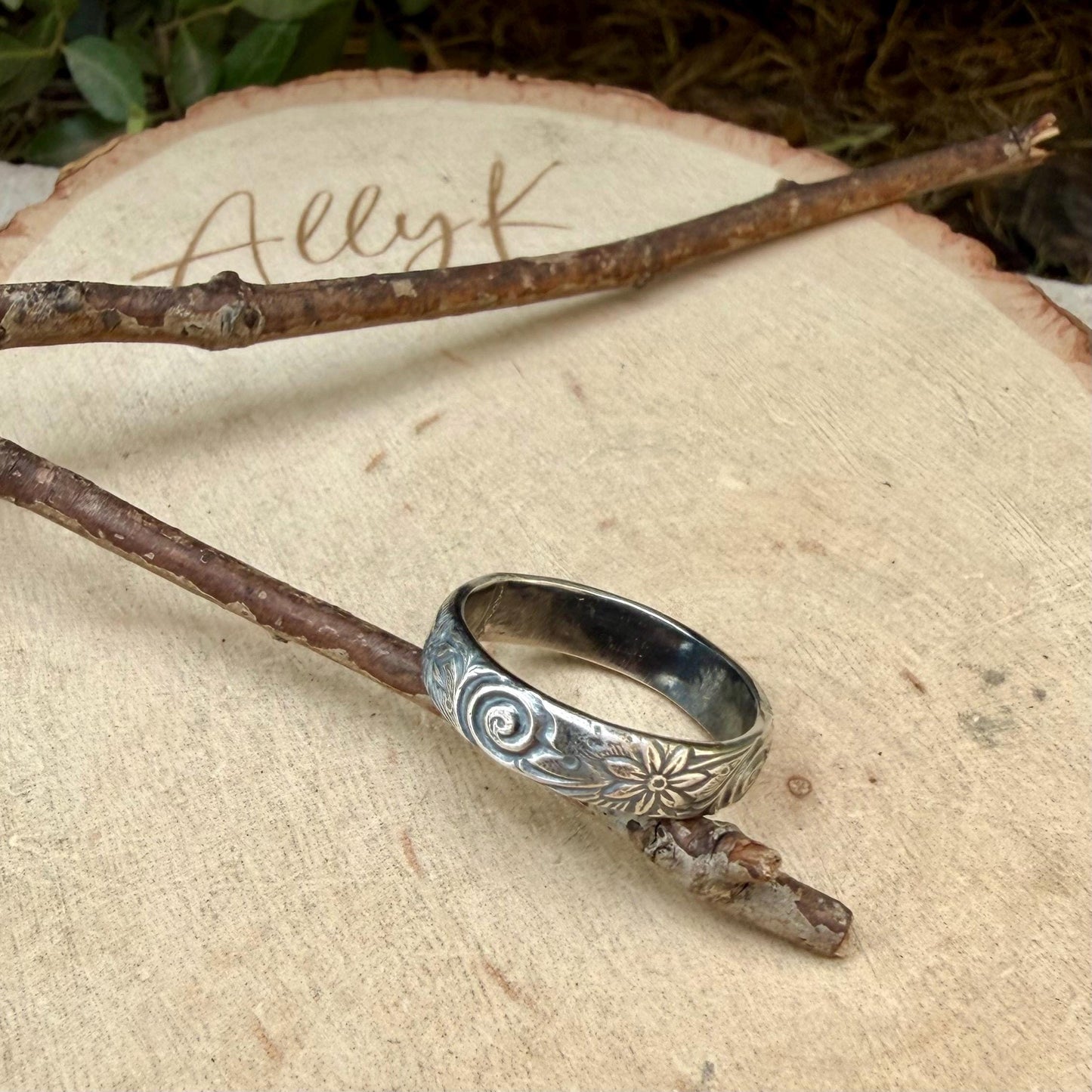 Sterling Silver Daisy Band Ring | Wide Band Elegance