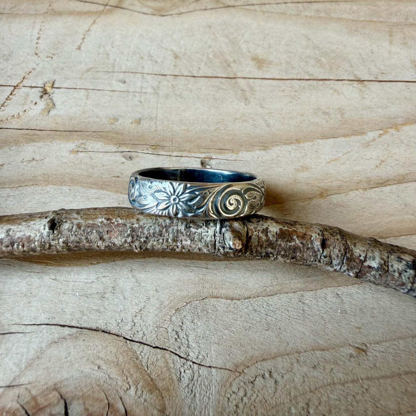 Sterling Silver Daisy Band Ring | Wide Band Elegance