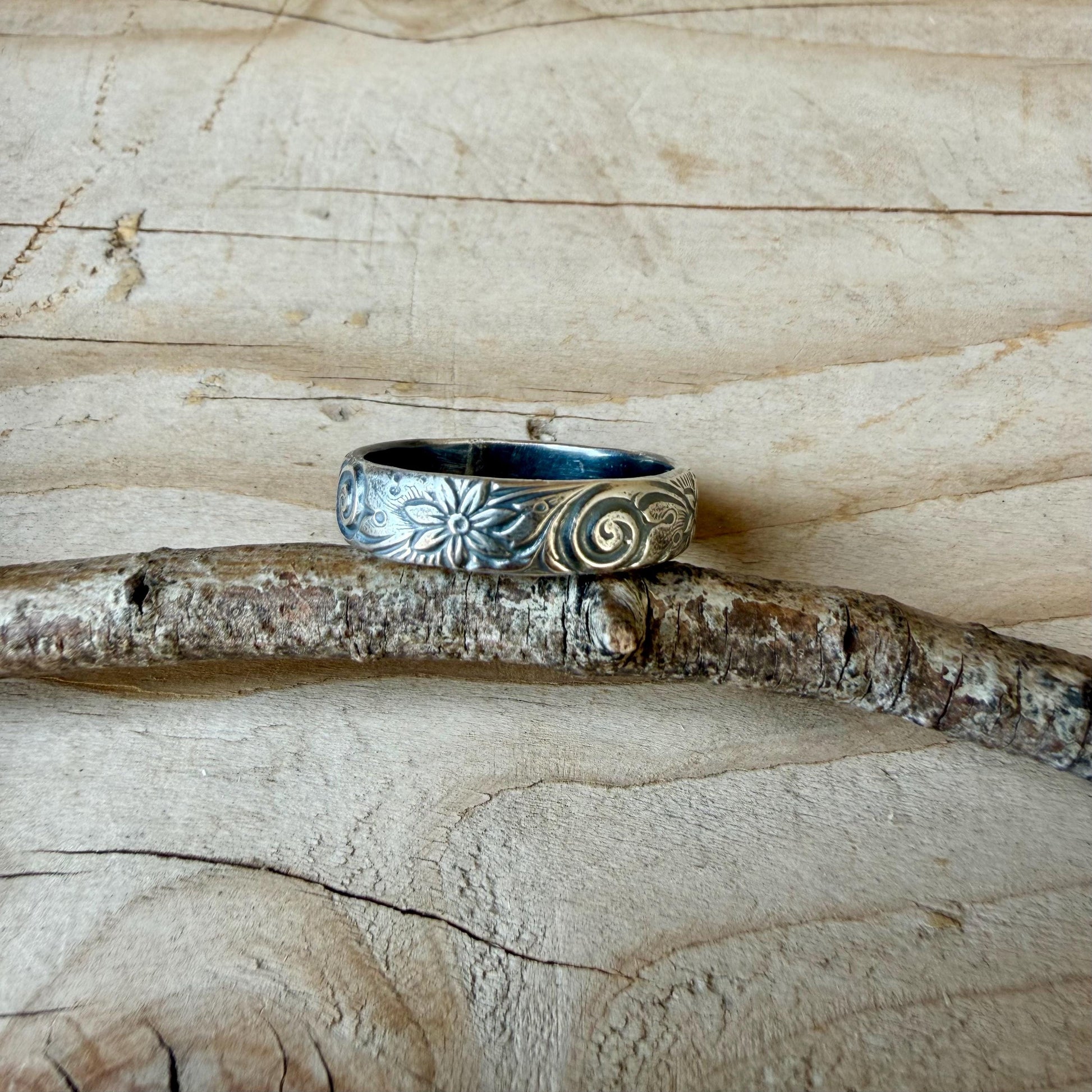 Sterling Silver Daisy Band Ring | Wide Band Elegance