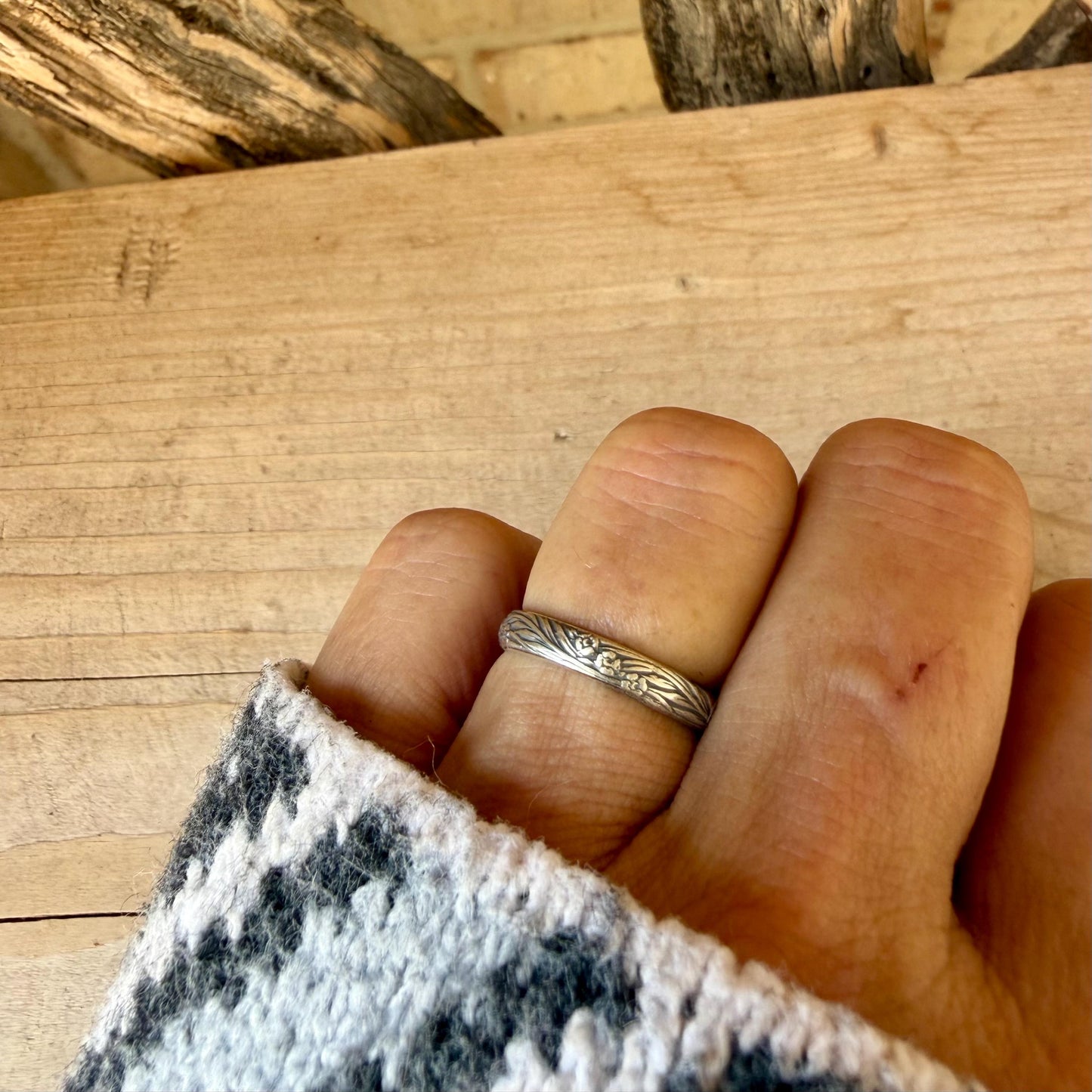 Argentium Silver Band Ring • Rosette Design•Handmade Elegance