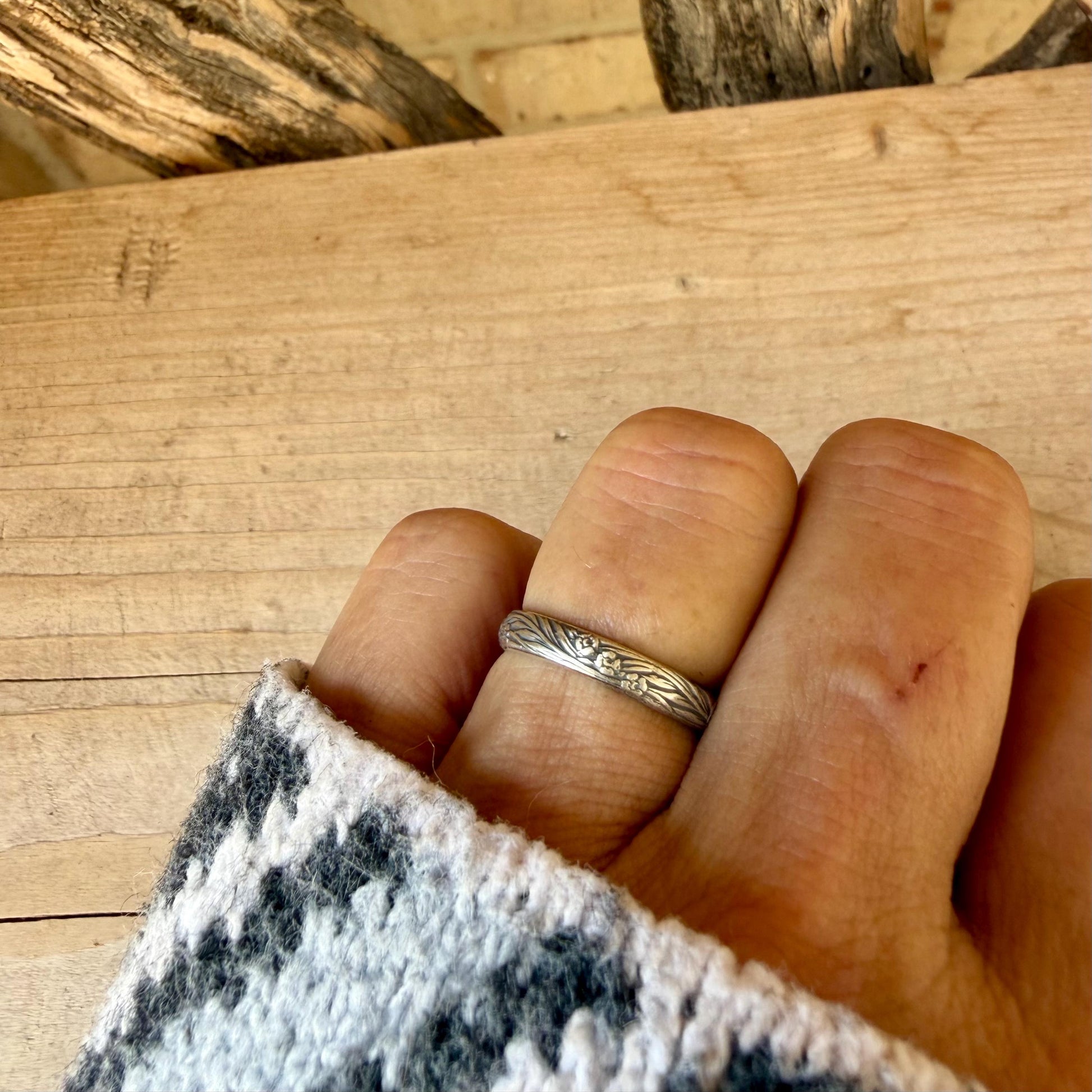 Argentium Silver Band Ring • Rosette Design•Handmade Elegance