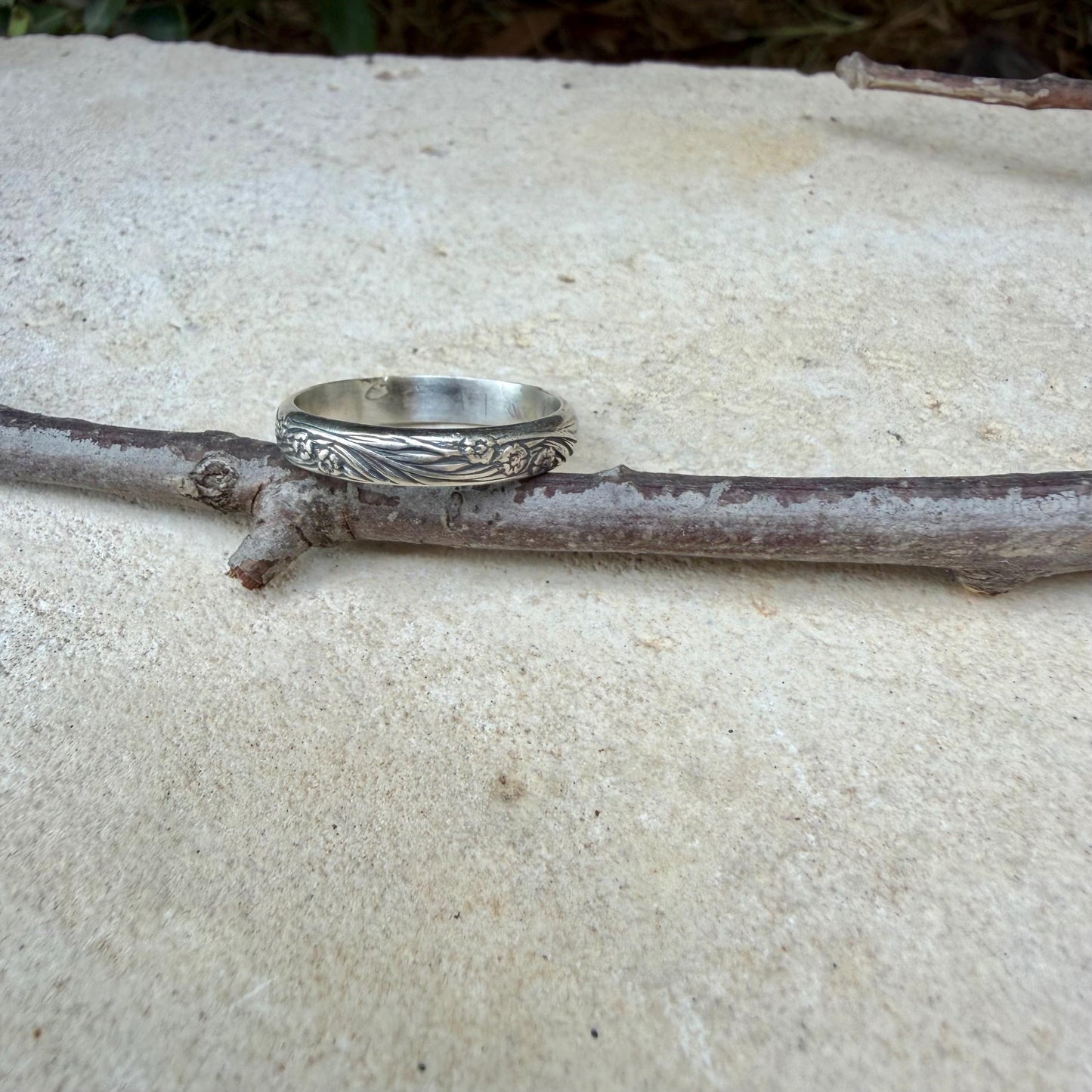 Argentium Silver Band Ring • Rosette Design•Handmade Elegance