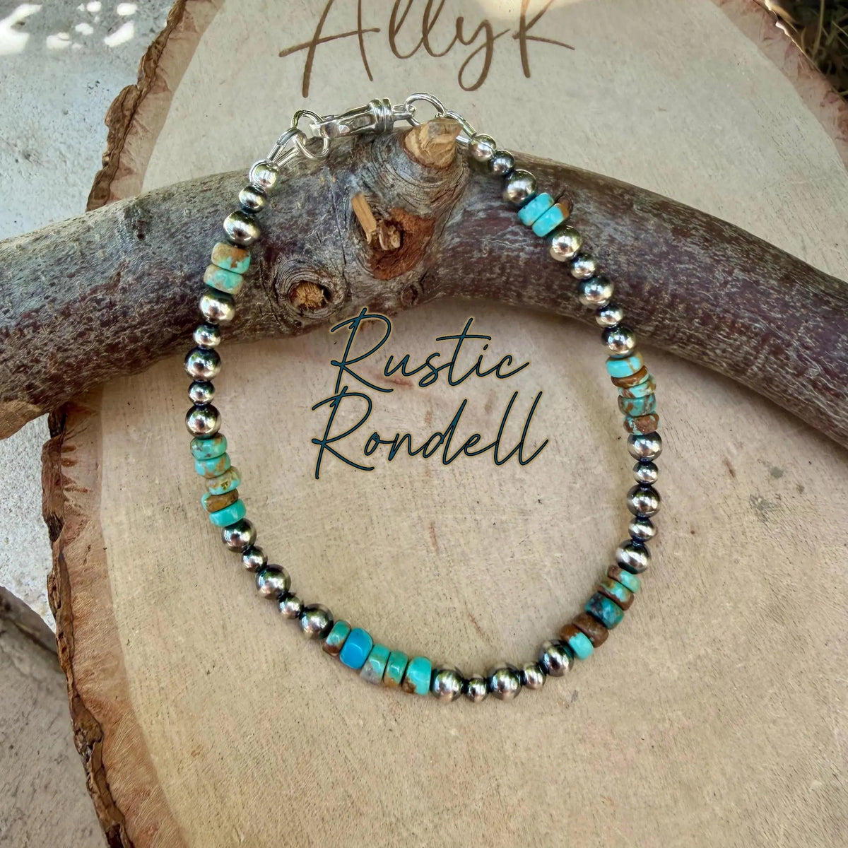 Sterling Silver Desert Pearl Bracelet with Kingman Turquoise • Southwestern Boho Style