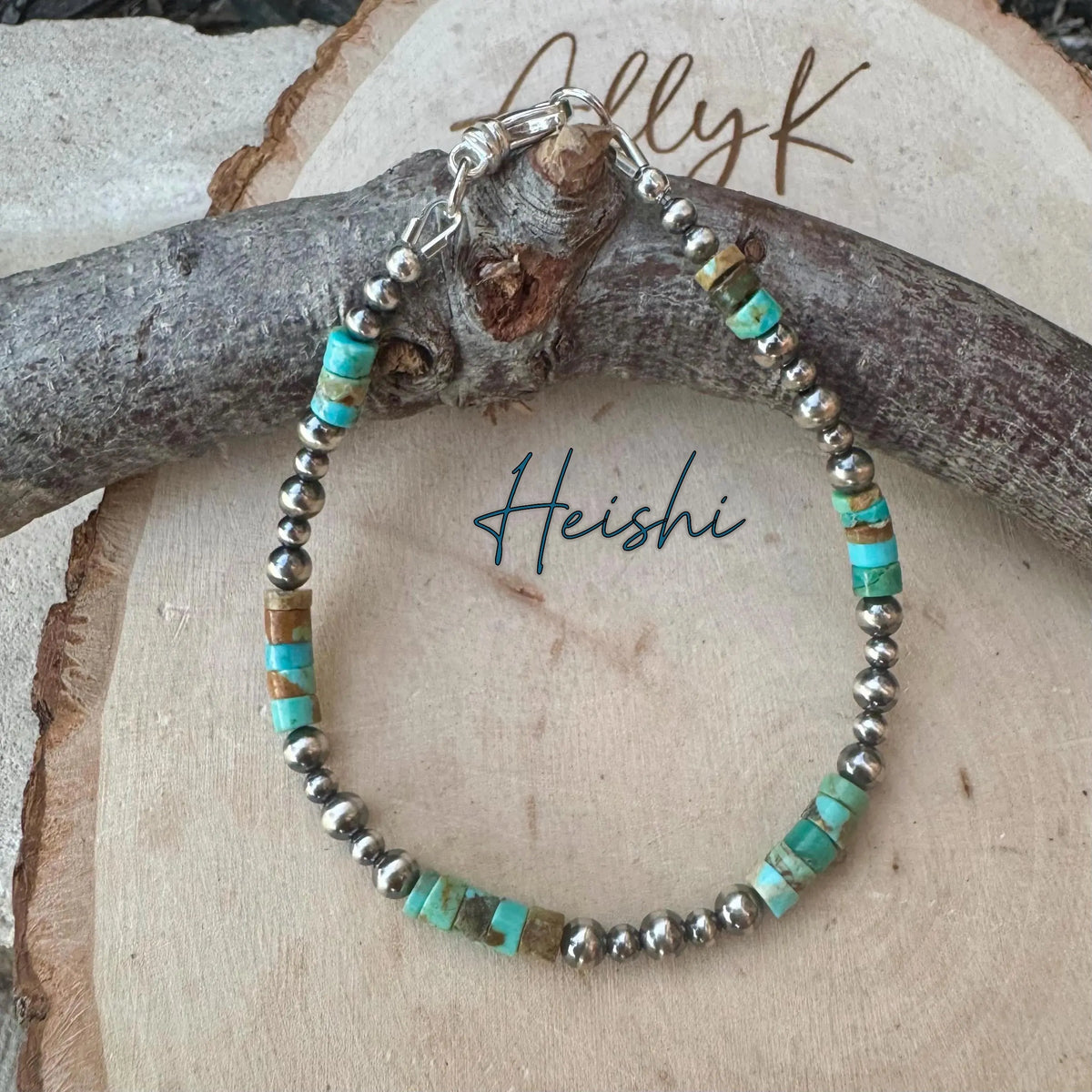 Sterling Silver Desert Pearl Bracelet with Kingman Turquoise • Southwestern Boho Style