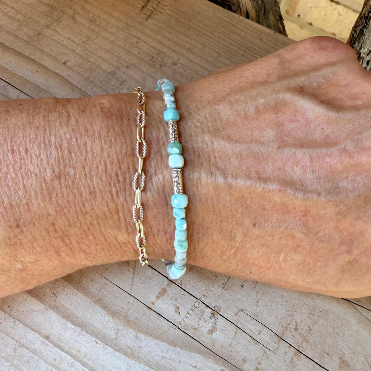 Larimar Bracelet, Rare Caribbean Blue Gemstone, Sterling Silver Bracelet