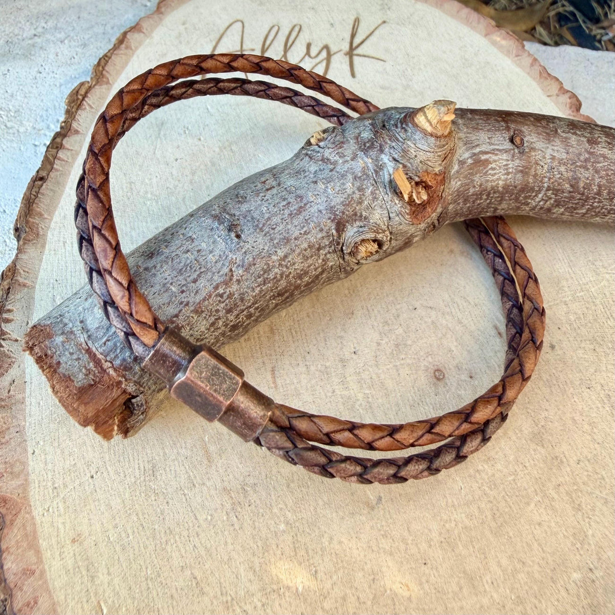 Brown Leather Wrap Bracelet • 3mm Braided Bolo Leather • Copper Magnetic Clasp