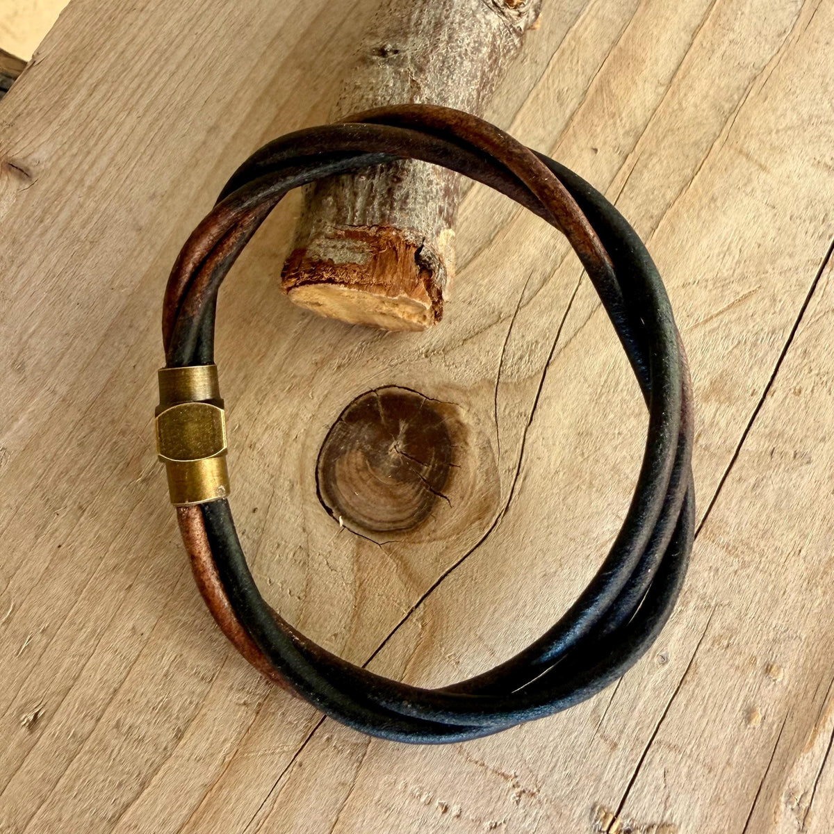 Twisted Leather Bracelet, Leather Wrap Bracelet, Magnetic Brass Clasp