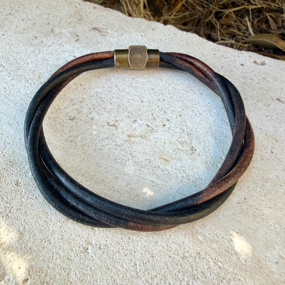 Twisted Leather Bracelet, Leather Wrap Bracelet, Magnetic Brass Clasp