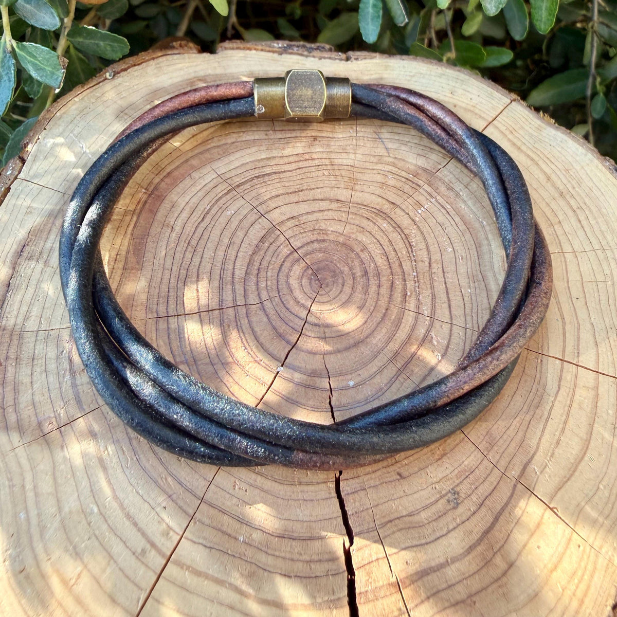 Twisted Leather Bracelet, Leather Wrap Bracelet, Magnetic Brass Clasp