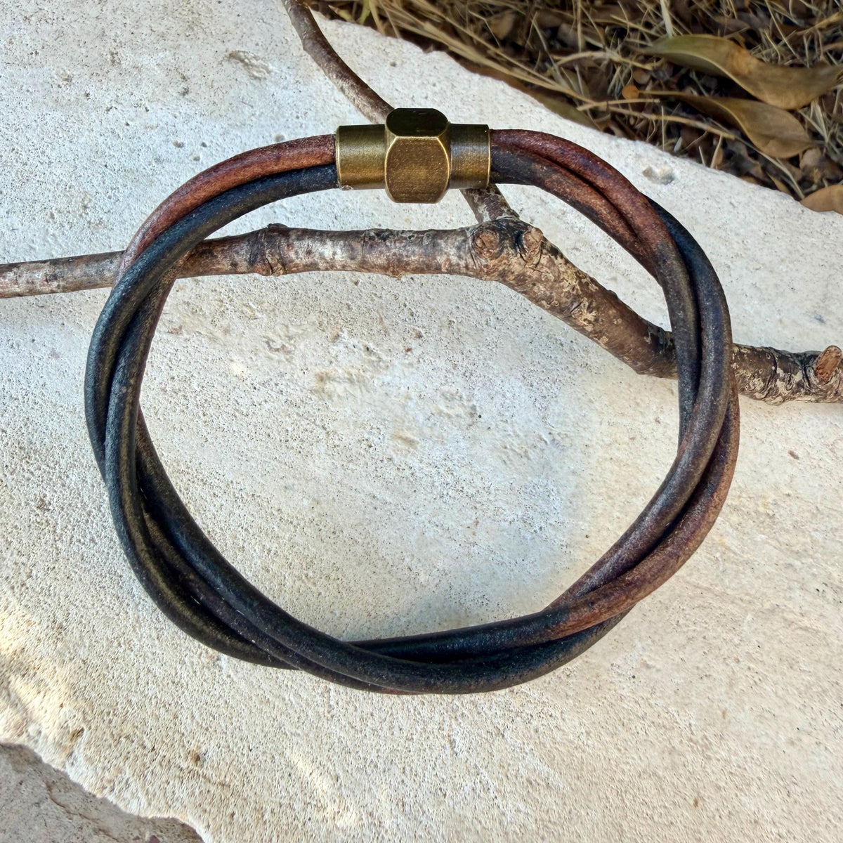 Twisted Leather Bracelet, Leather Wrap Bracelet, Magnetic Brass Clasp