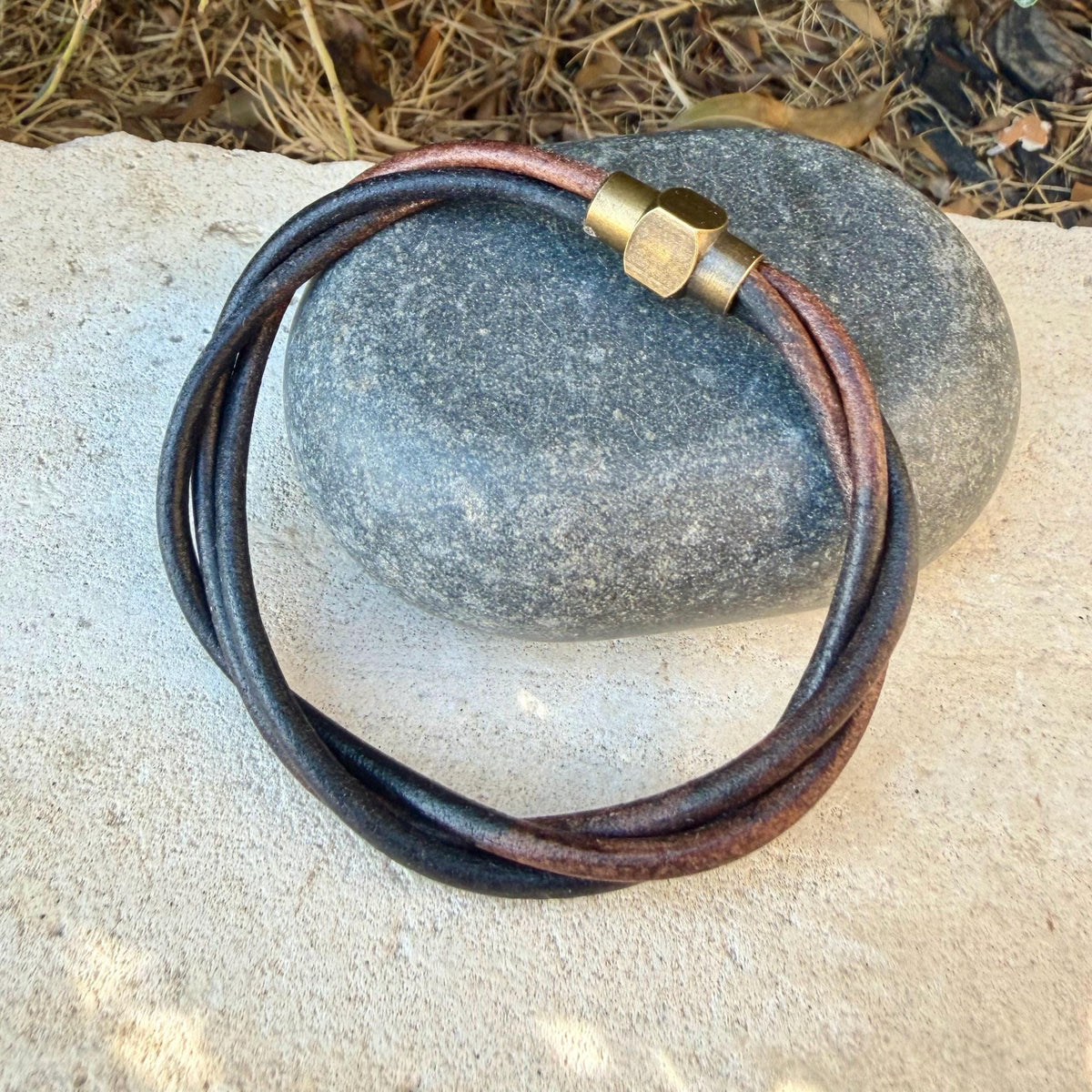 Twisted Leather Bracelet, Leather Wrap Bracelet, Magnetic Brass Clasp
