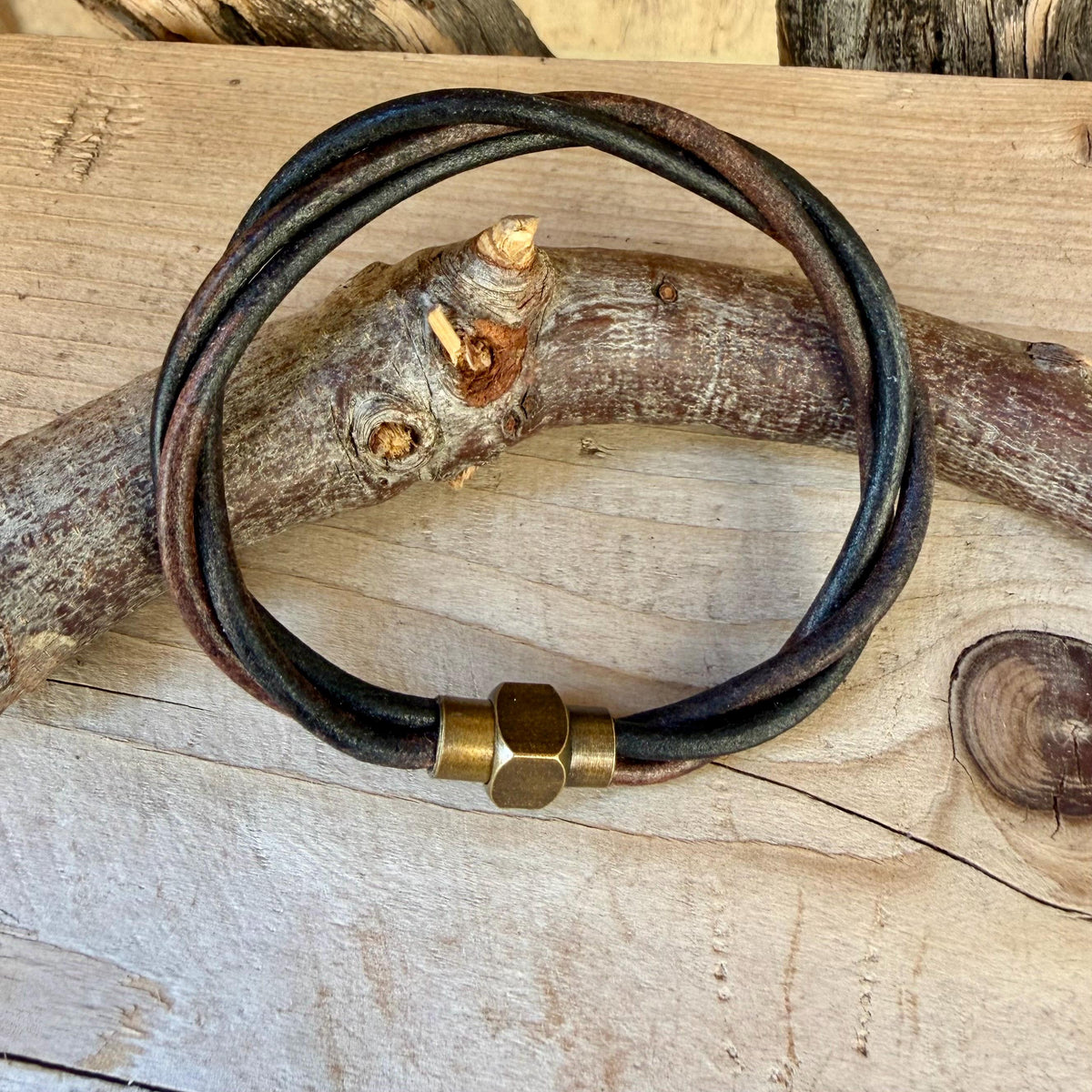 Twisted Leather Bracelet, Leather Wrap Bracelet, Magnetic Brass Clasp