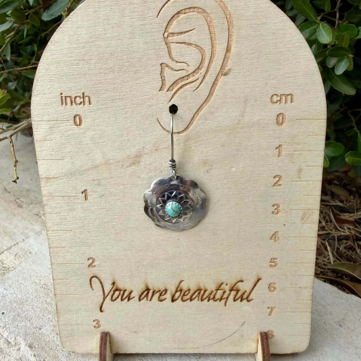 Number 8 Turquoise Concho Earrings | Sterling Silver Western Dangles