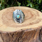 Turquoise Sunflower Concho Sterling Silver Ring • Number 8 Turquoise • Southwestern Band