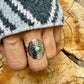 Turquoise Sunflower Concho Sterling Silver Ring • Number 8 Turquoise • Southwestern Band