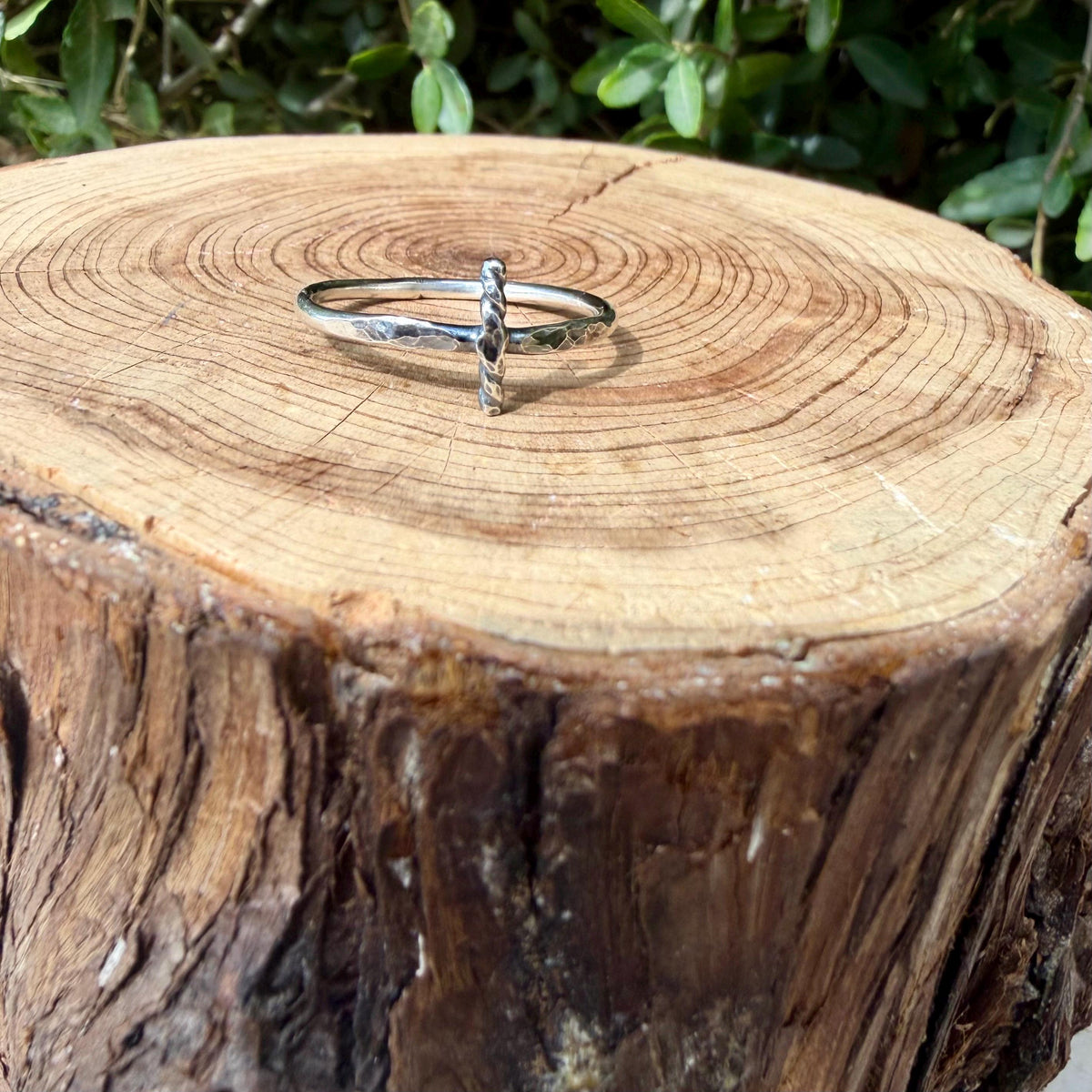 Sterling Silver Sideways Cross Ring | Hammered Cross Ring | Faith Jewelry | Confirmation Gift