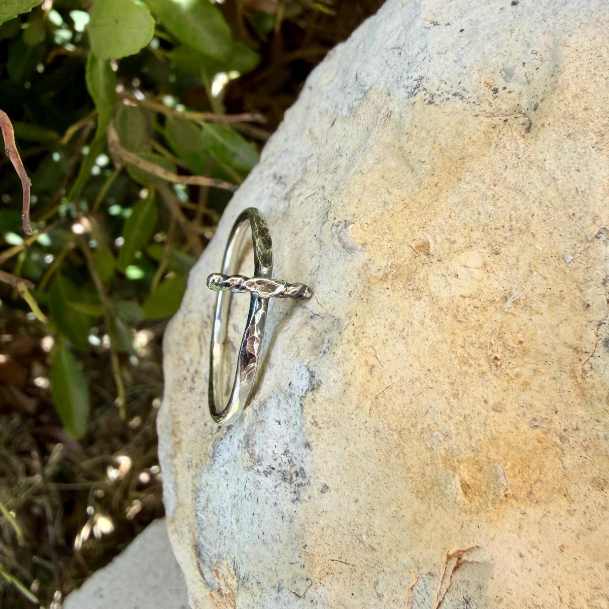 Sterling Silver Sideways Cross Ring | Hammered Cross Ring | Faith Jewelry | Confirmation Gift