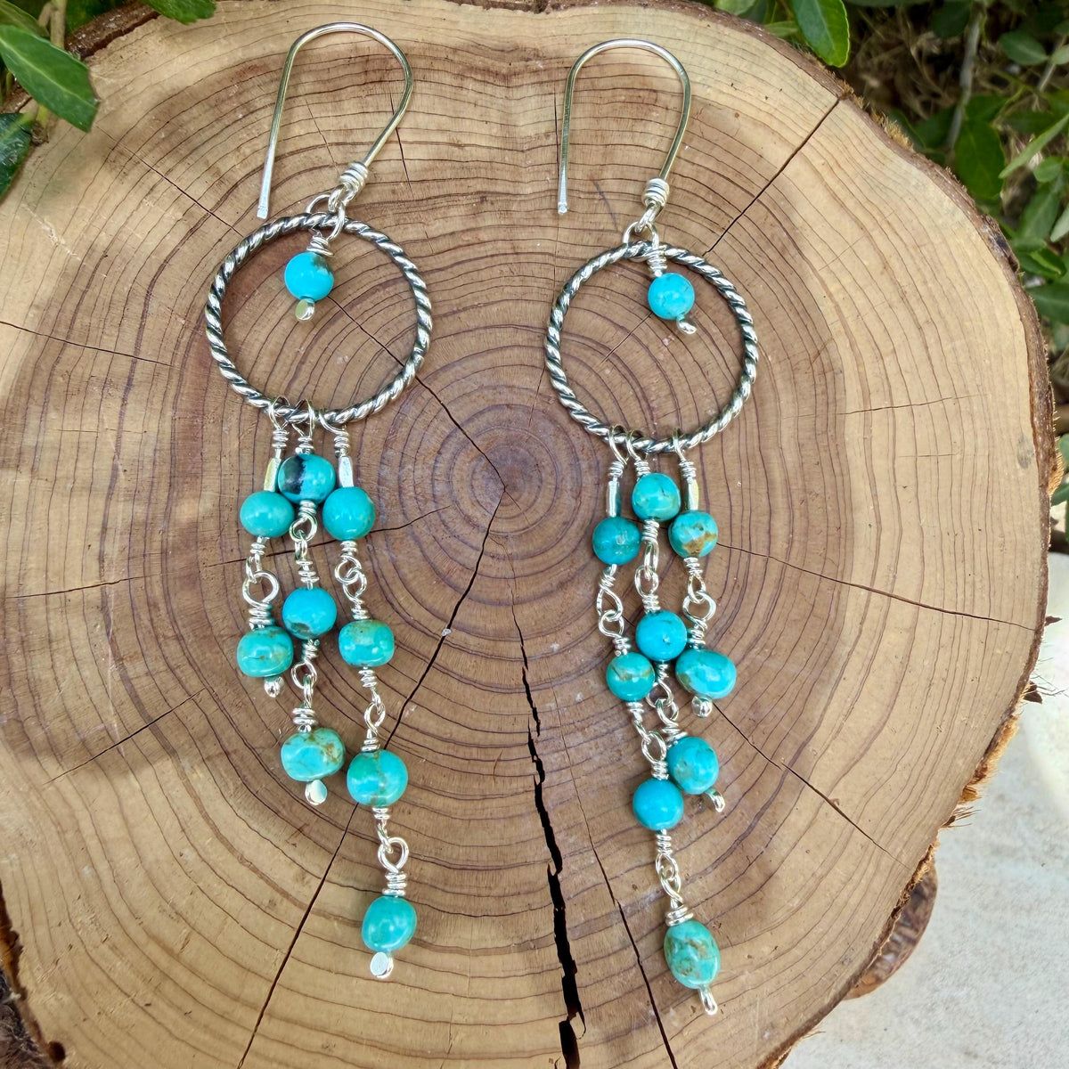 Southwestern Turquoise Earrings | Kingman Turquoise Sterling Silver Chandelier Dangles