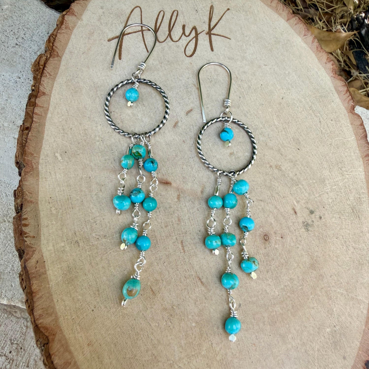 Southwestern Turquoise Earrings | Kingman Turquoise Sterling Silver Chandelier Dangles