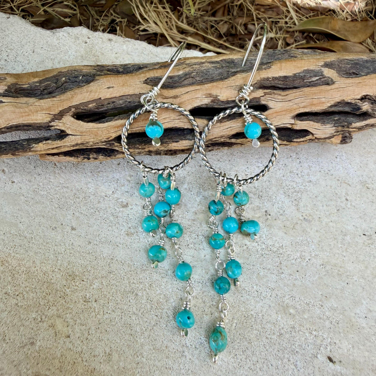 Southwestern Turquoise Earrings | Kingman Turquoise Sterling Silver Chandelier Dangles