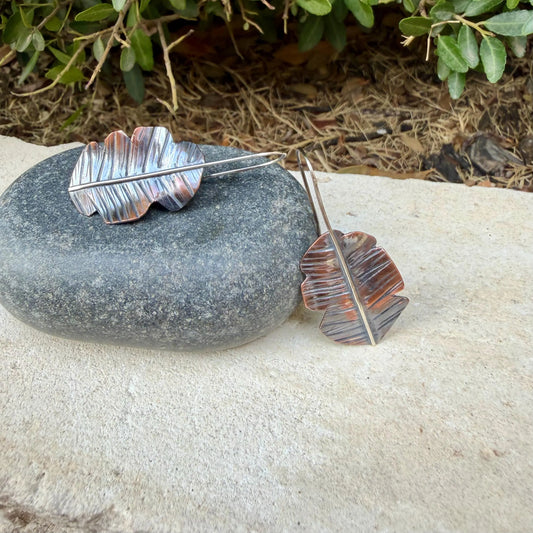 Copper & Silver Leaf Earrings • Mixed Metal Dangle Earrings