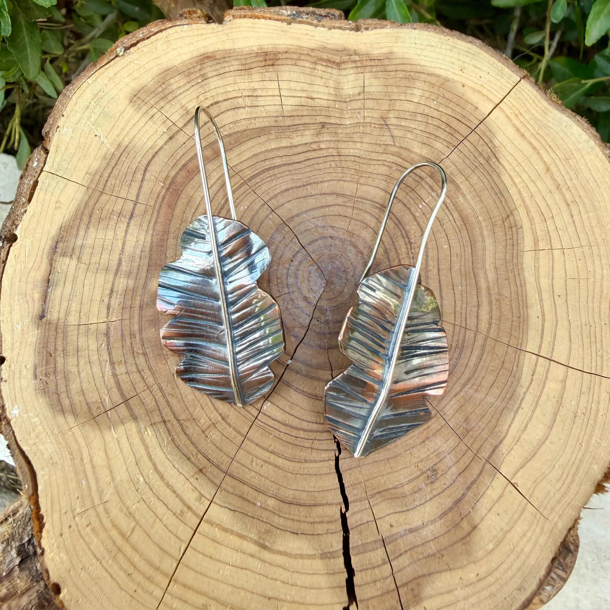 Copper & Silver Leaf Earrings • Mixed Metal Dangle Earrings
