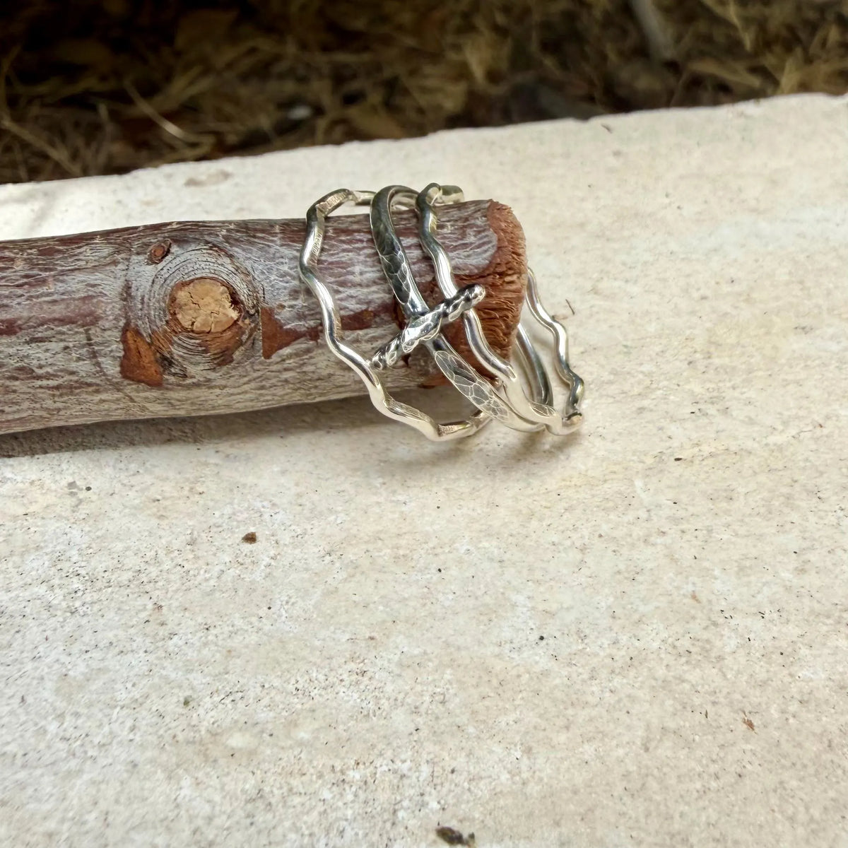 Sterling Silver Sideways Cross Ring | Christian Faith Ring | Stack Band Set